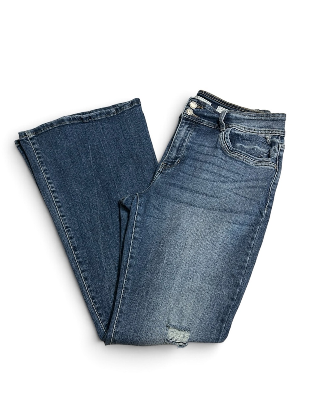 KanCan Kurvy mid rise flare denim jeans distressed 31
